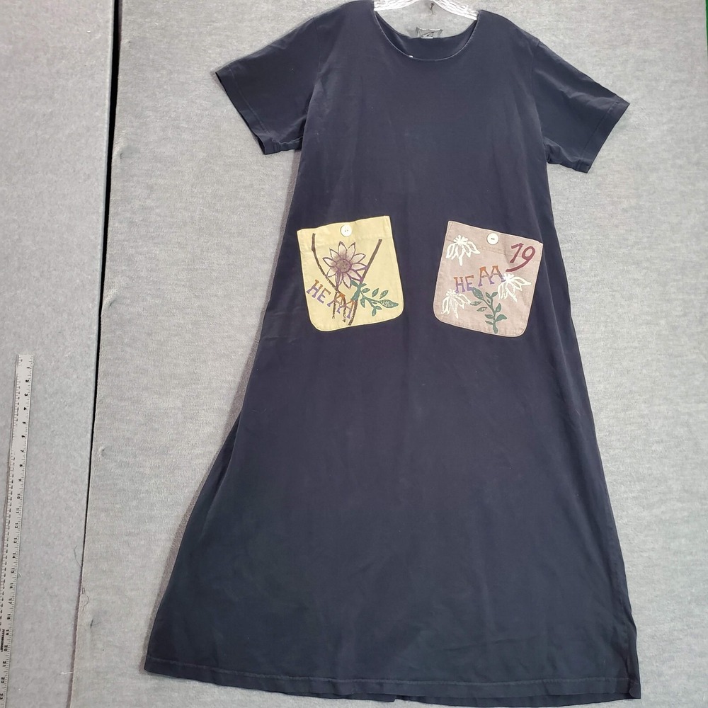 VINTAGE Cover Charge‎ Women Dress XL Black Shirt Drawing Pockets 90s USA